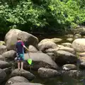 Fred fishes around with a net, Badger's Holt and Bronze-Age Grimspound, Dartmoor, Devon - 10th August 2016