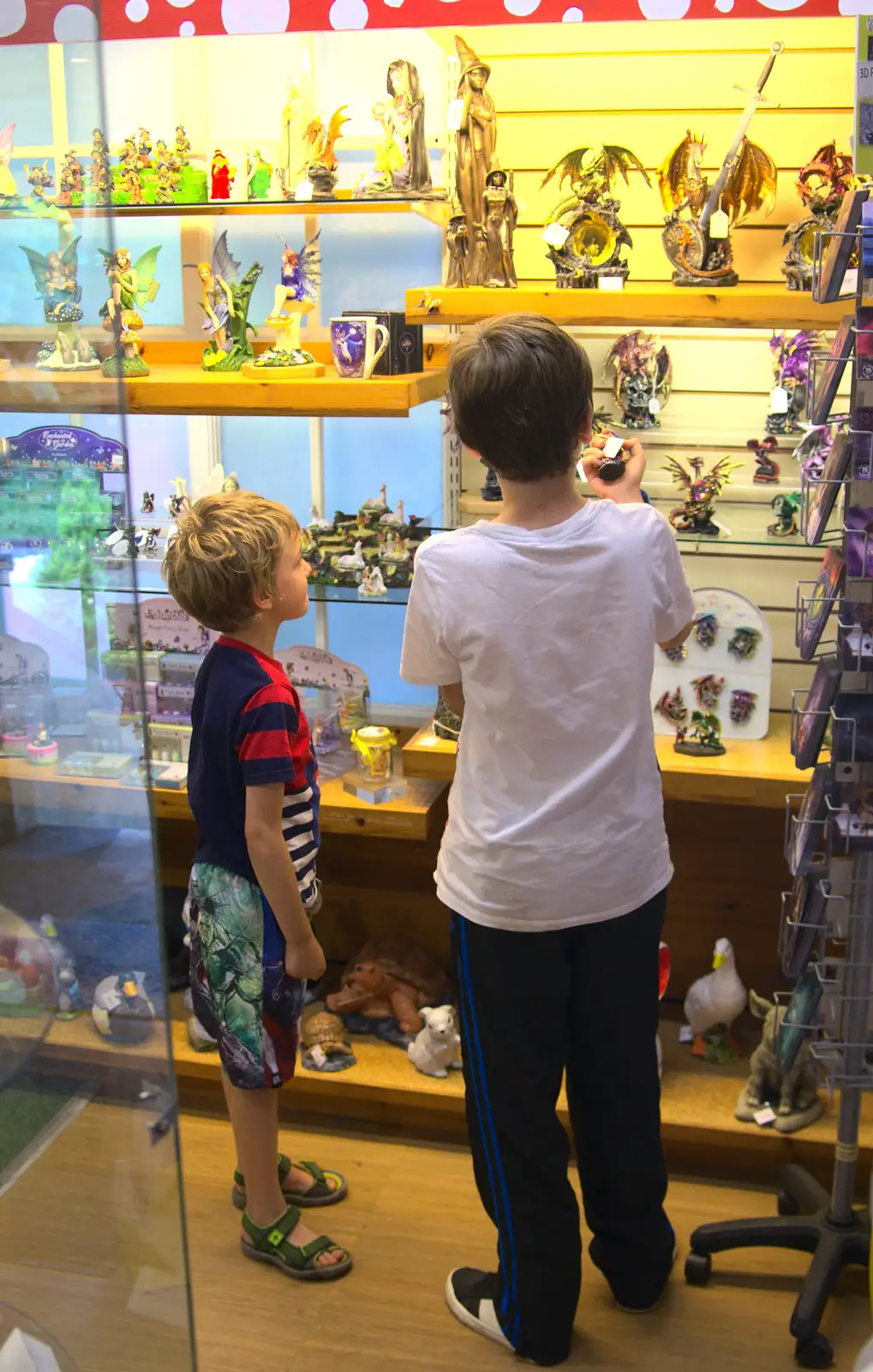 Rowan looks at dragon models, from Badger's Holt and Bronze-Age Grimspound, Dartmoor, Devon - 10th August 2016