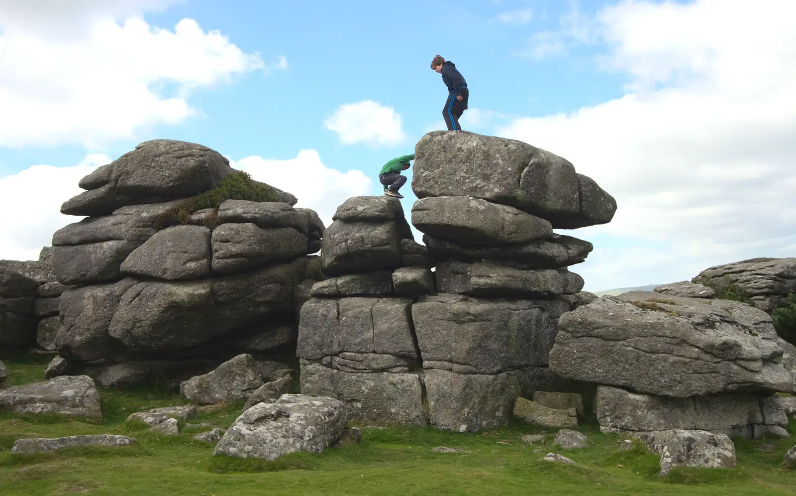 Fred and Rowan on top of the tor, from Badger's Holt and Bronze-Age Grimspound, Dartmoor, Devon - 10th August 2016