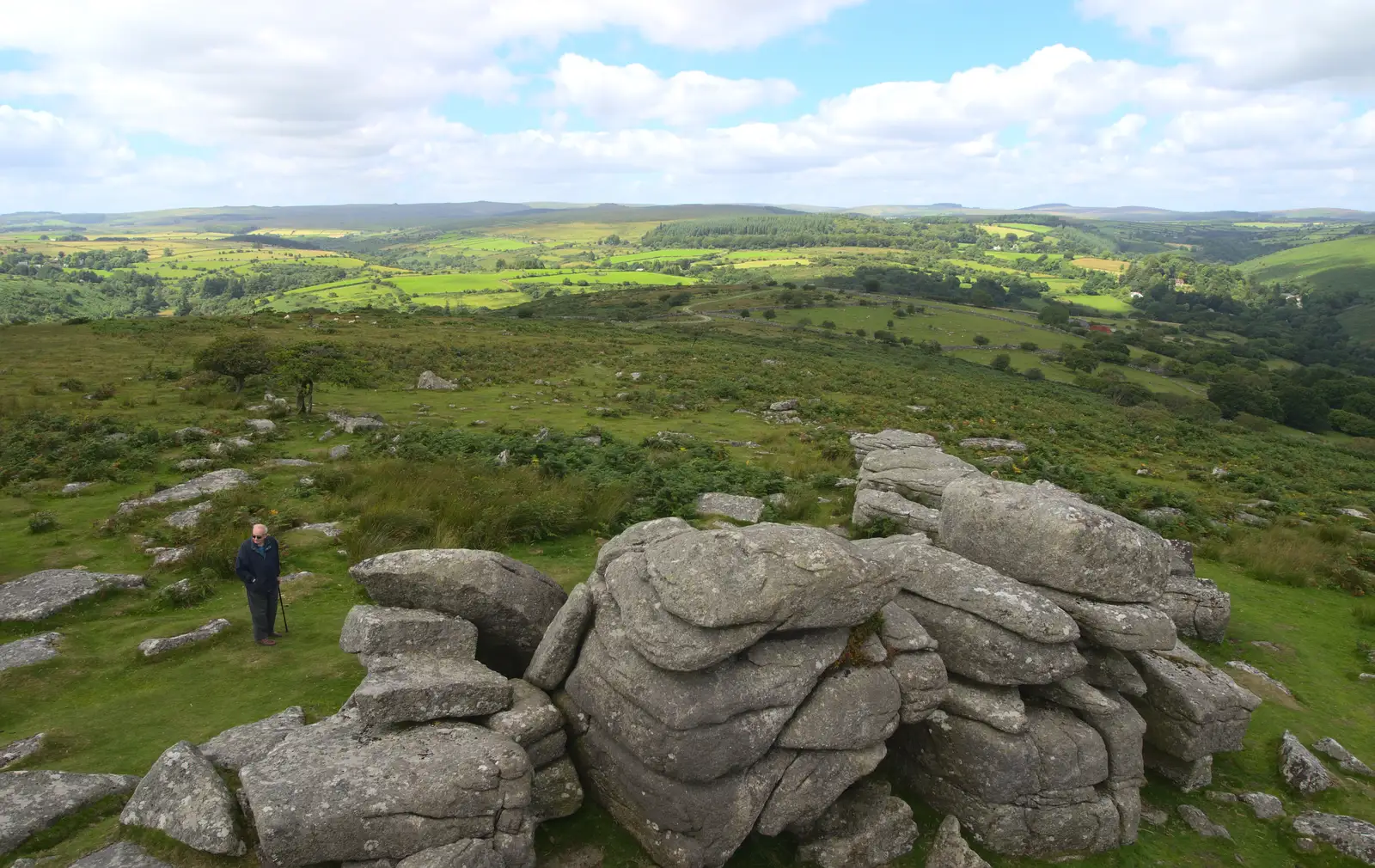 Some dude amongst the scattered rocks, from Badger's Holt and Bronze-Age Grimspound, Dartmoor, Devon - 10th August 2016