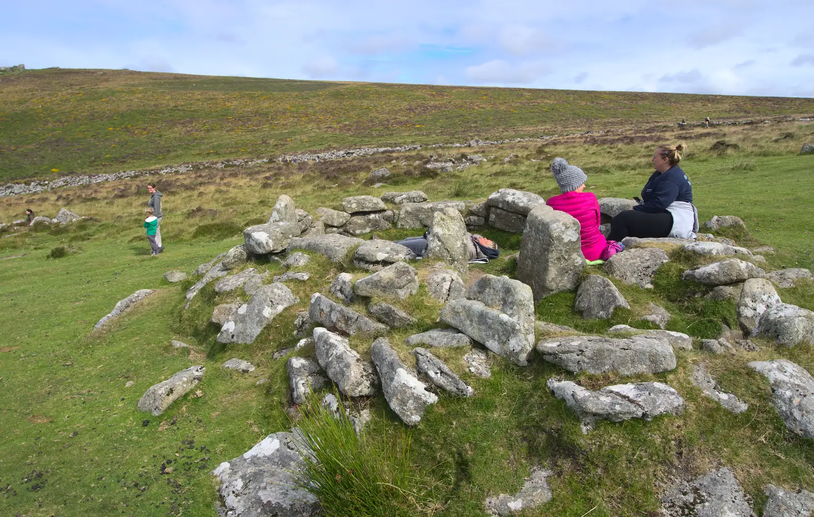 Someone gets spiritual in the stones, from Badger's Holt and Bronze-Age Grimspound, Dartmoor, Devon - 10th August 2016