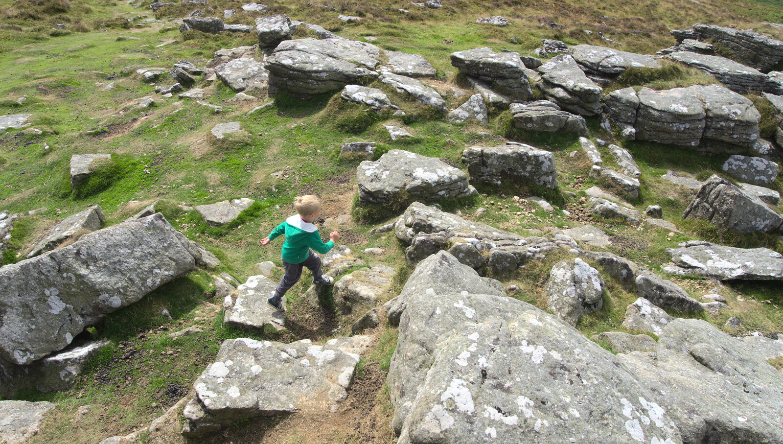 Harry runs around from Badger's Holt and Bronze-Age Grimspound, Dartmoor, Devon - 10th August 2016