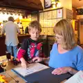 Fred helps Grandma J with the menu, The Tom Cobley and Castle Drogo, Spreyton and Drewsteignton, Devon - 11th August 2016