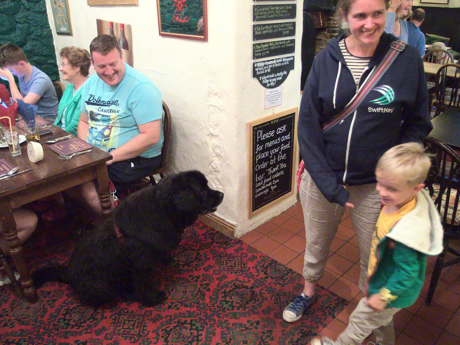 Isobel and Harry say hello to a massive hairy dog from The Tom Cobley and Castle Drogo, Spreyton and Drewsteignton, Devon - 11th August 2016
