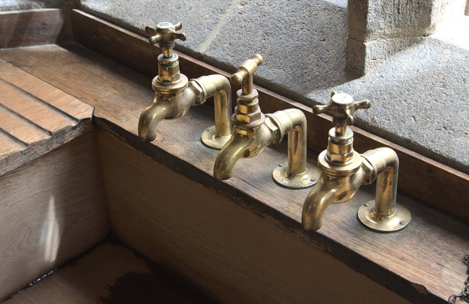 Three brass taps in a row from The Tom Cobley and Castle Drogo, Spreyton and Drewsteignton, Devon - 11th August 2016