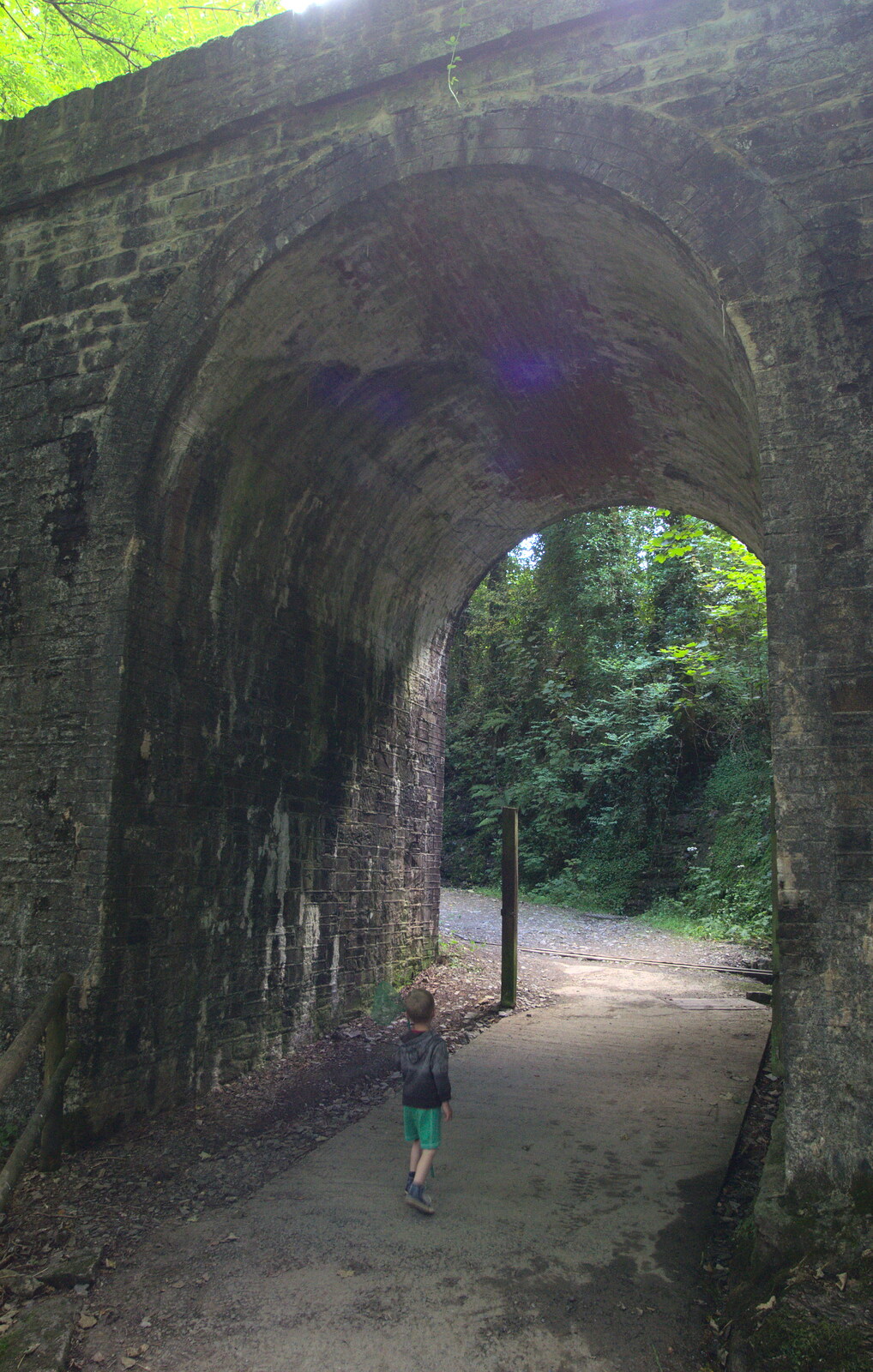 Harry under a railway bridge from Finch's Foundry and Lydford Gorge, Dartmoor, Devon - 12th August 2016