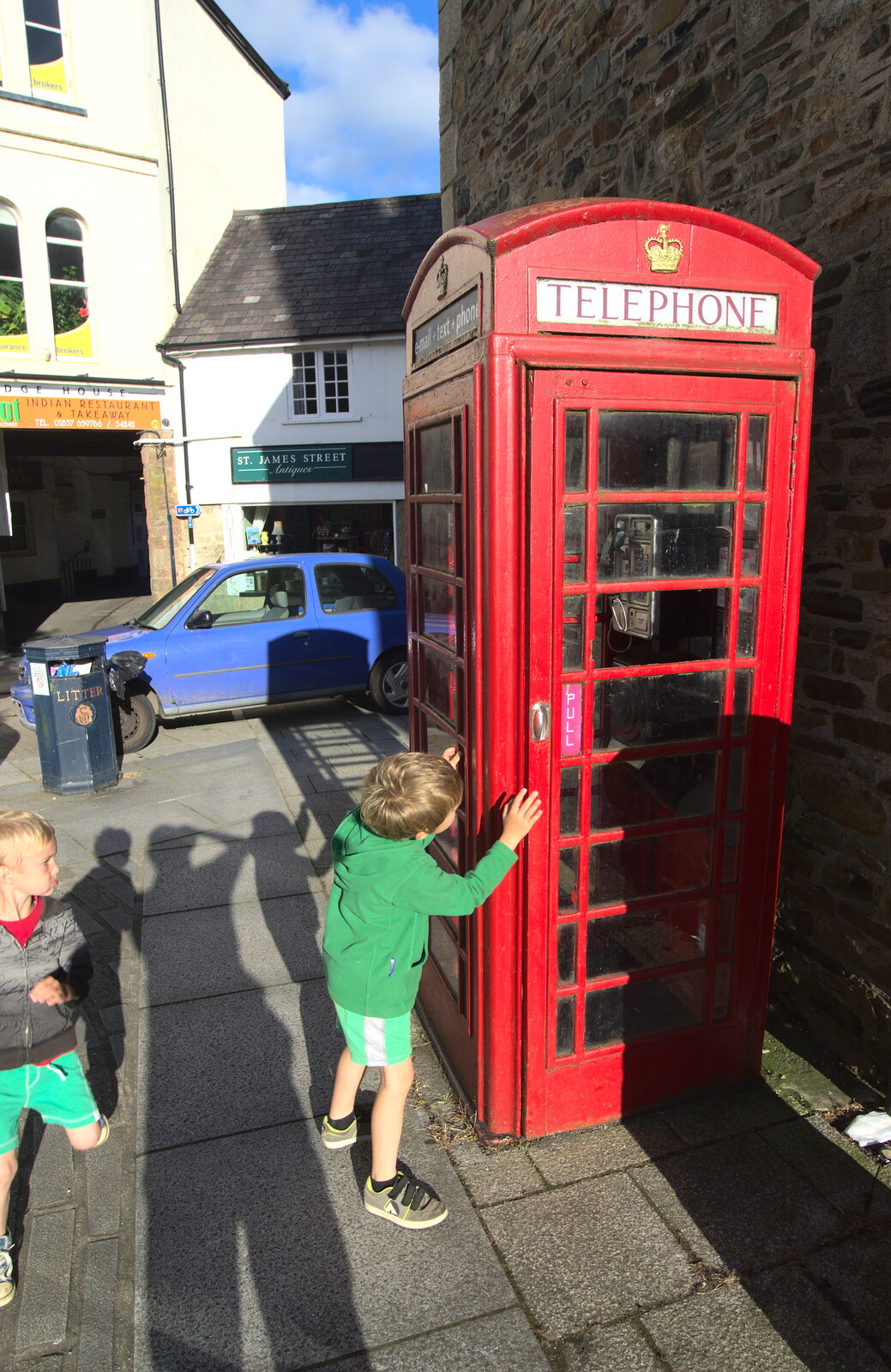 Fred explores a K6 phone box from Finch's Foundry and Lydford Gorge, Dartmoor, Devon - 12th August 2016