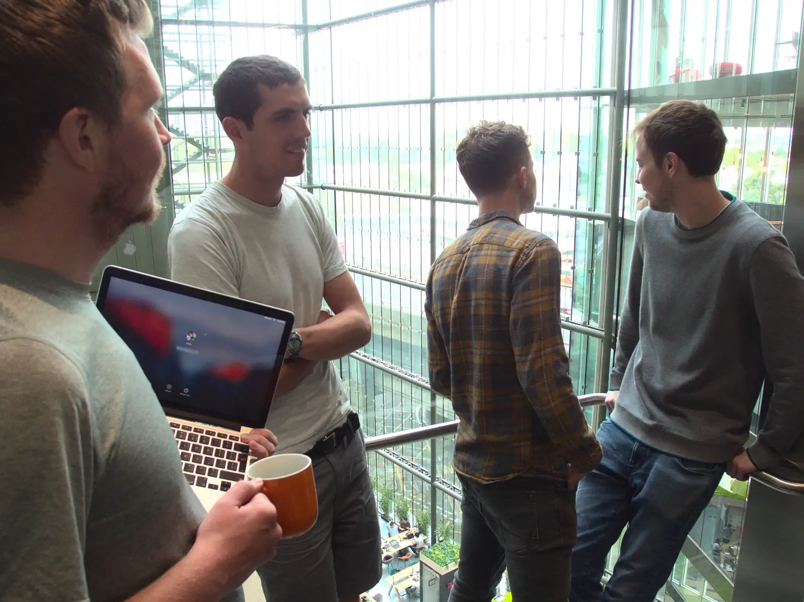 Coffey, Lachie, Alex and Nacho in the lift, from A Trip to the New Office, Paddington, London - 18th August 2016