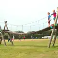 Fred encourages Harry over the rope bridge, A Trip to Waxham Sands,  Horsey, Norfolk - 27th August 2016