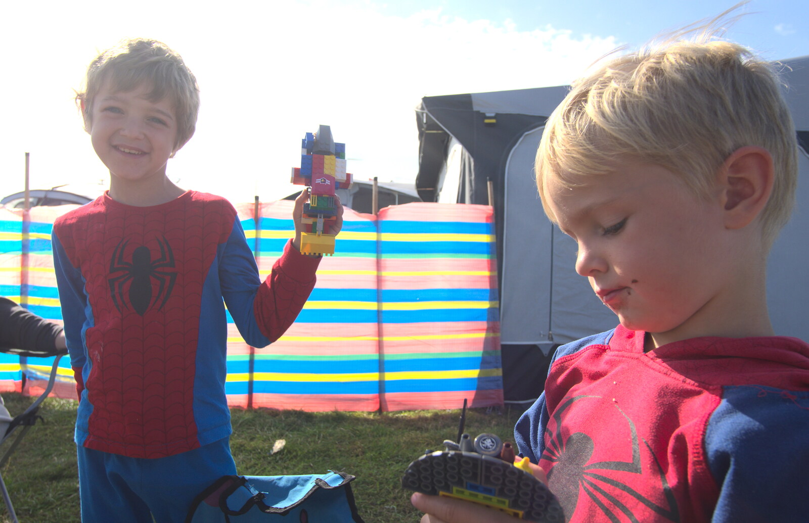 Fred and Harry do Lego from A Trip to Waxham Sands,  Horsey, Norfolk - 27th August 2016