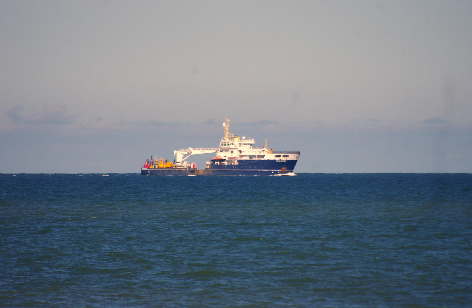 The buoy-laying vessel Galatea drifts by from A Trip to Waxham Sands,  Horsey, Norfolk - 27th August 2016