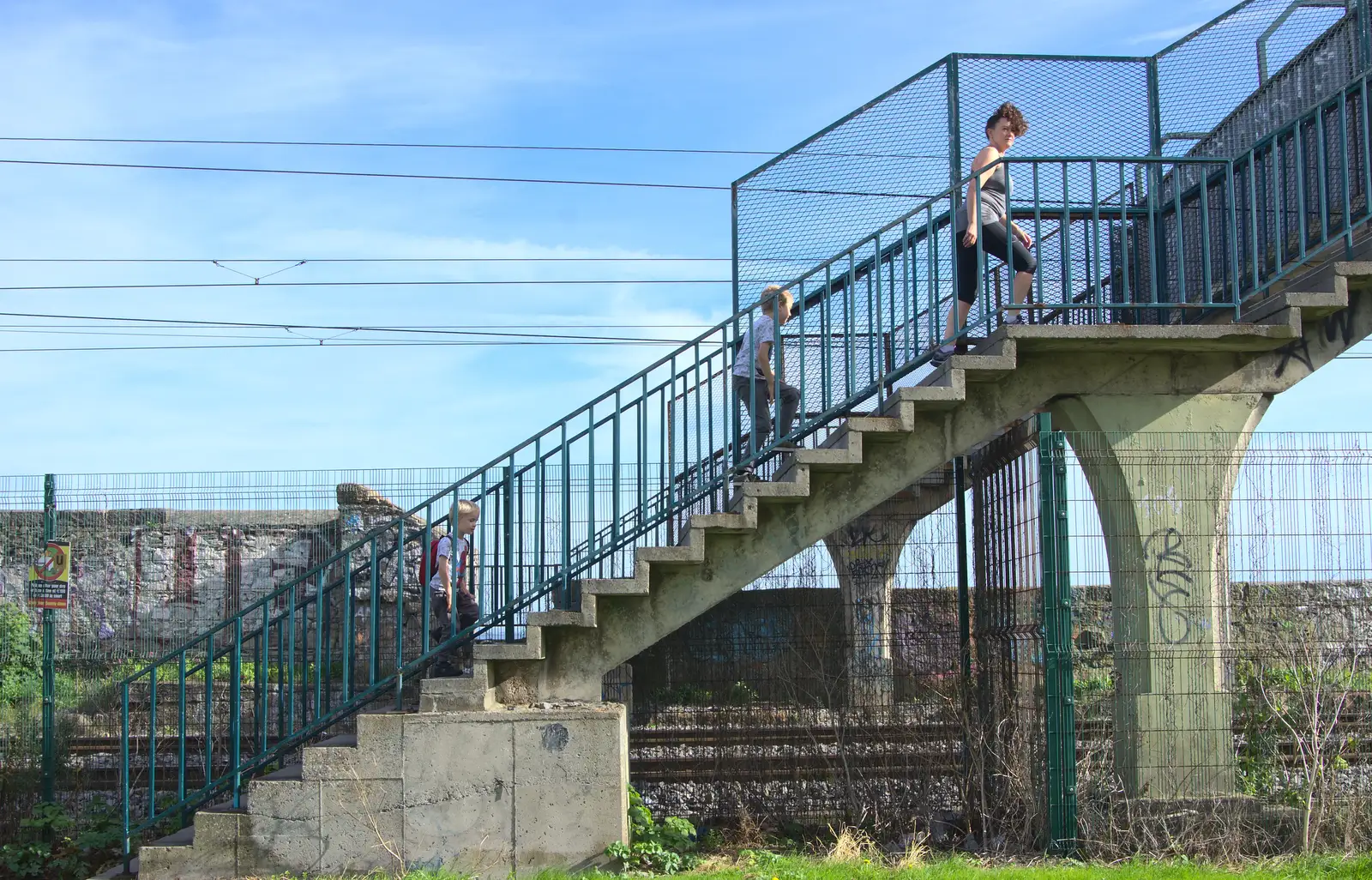 Fred and Evelyn on the bridge over the DART, from Sion Hill and Blackrock for the Day, Dublin, Ireland - 17th September 2016