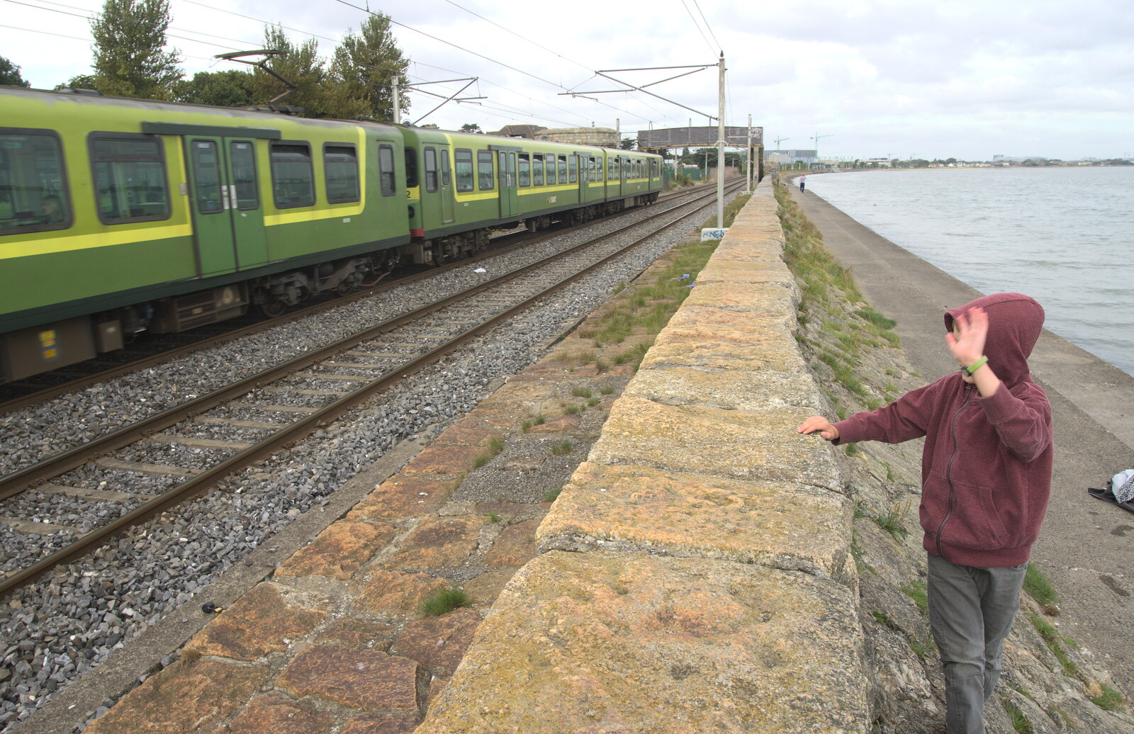 Fred waves to a passing DART train from Sion Hill and Blackrock for the Day, Dublin, Ireland - 17th September 2016