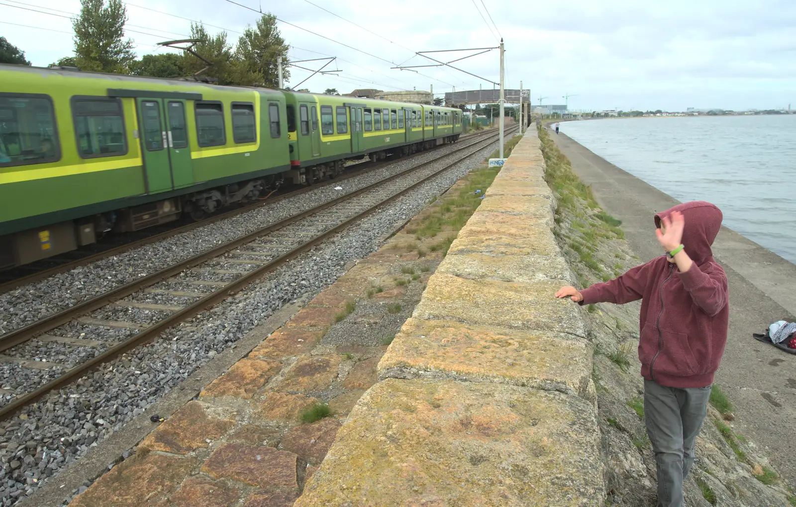 Fred waves to a passing DART train, from Sion Hill and Blackrock for the Day, Dublin, Ireland - 17th September 2016