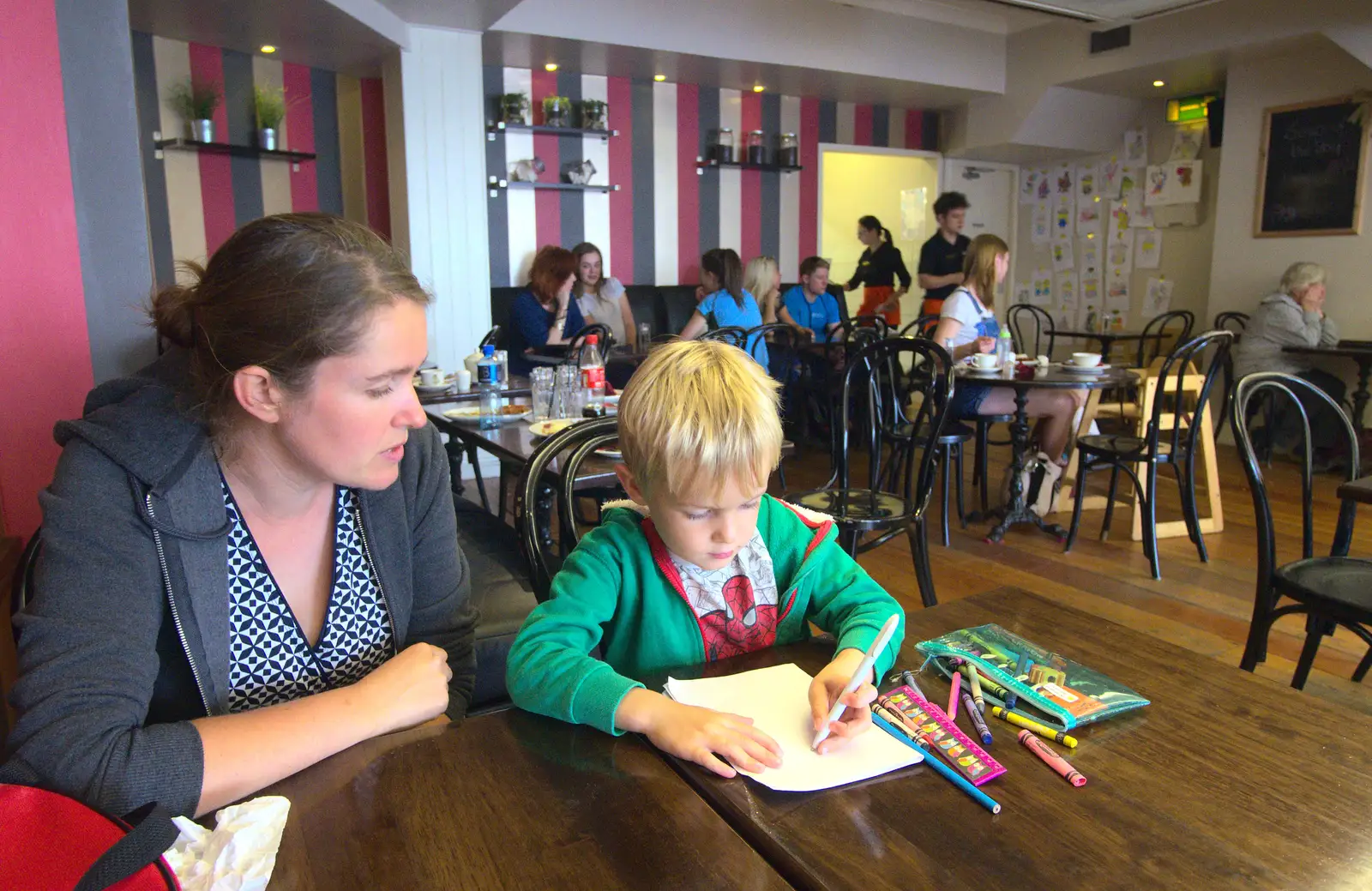 Isobel and Harry in Café Java in Blackrock, from Sion Hill and Blackrock for the Day, Dublin, Ireland - 17th September 2016