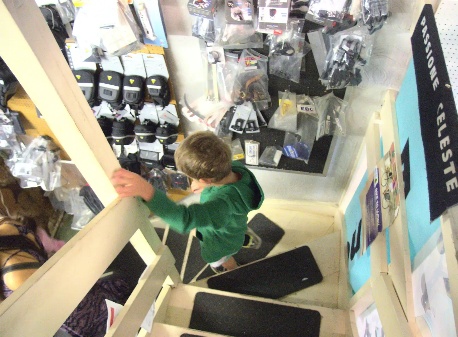 Fred heads down the stairs, from Fred's Birthday Bicycle at Madgett's, Diss, Norfolk - 23rd September 2016