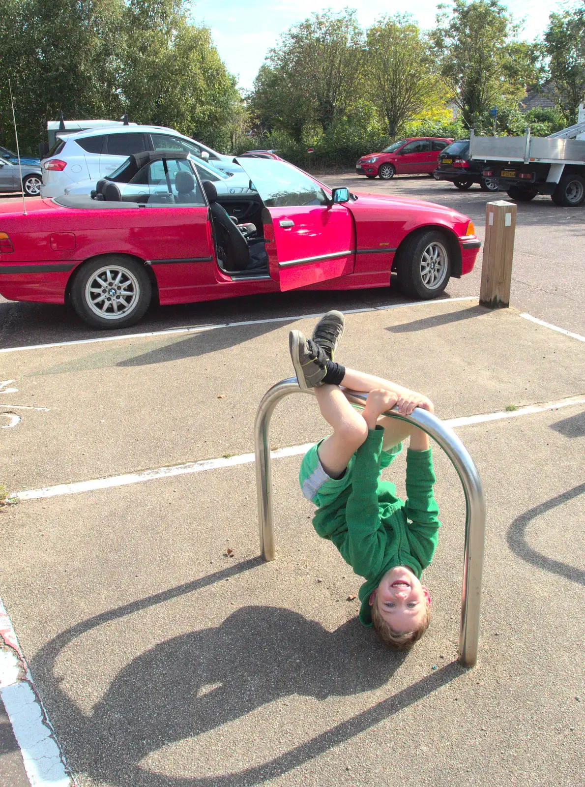 Fred's upside down in the car park, from Fred's Birthday Bicycle at Madgett's, Diss, Norfolk - 23rd September 2016