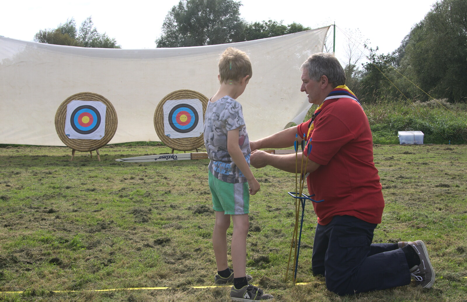 Fred does some archery from The Eye Scouts Duck Race, The Pennings, Eye, Suffolk - 24th September 2016