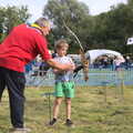 The Eye Scouts Duck Race, The Pennings, Eye, Suffolk - 24th September 2016, Fred gets a lesson in archery
