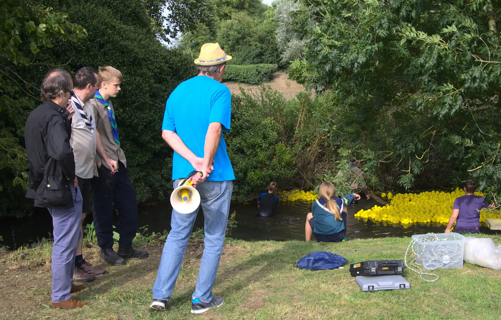 Merlin lurks with a megaphone, from The Eye Scouts Duck Race, The Pennings, Eye, Suffolk - 24th September 2016