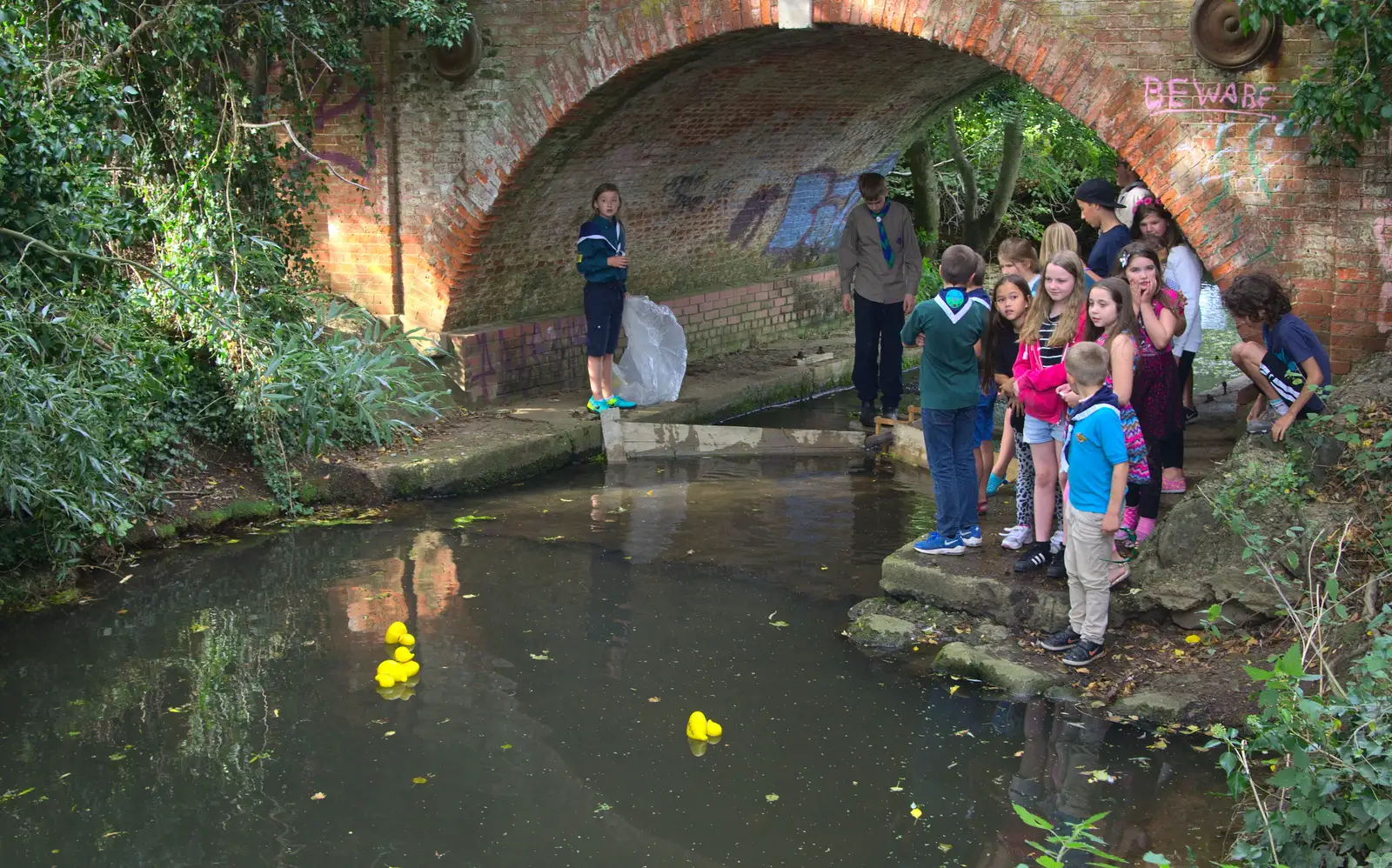 Runners-up drift along, from The Eye Scouts Duck Race, The Pennings, Eye, Suffolk - 24th September 2016