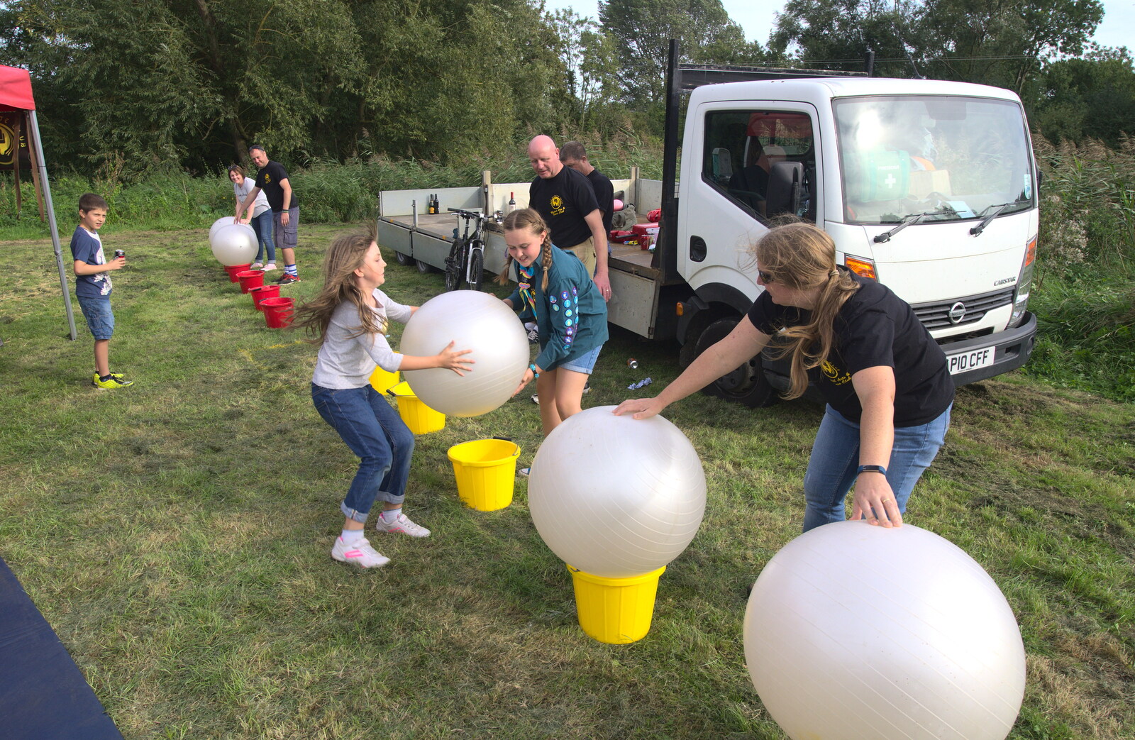 A ball game occurs on the Eye Karate stall from The Eye Scouts Duck Race, The Pennings, Eye, Suffolk - 24th September 2016