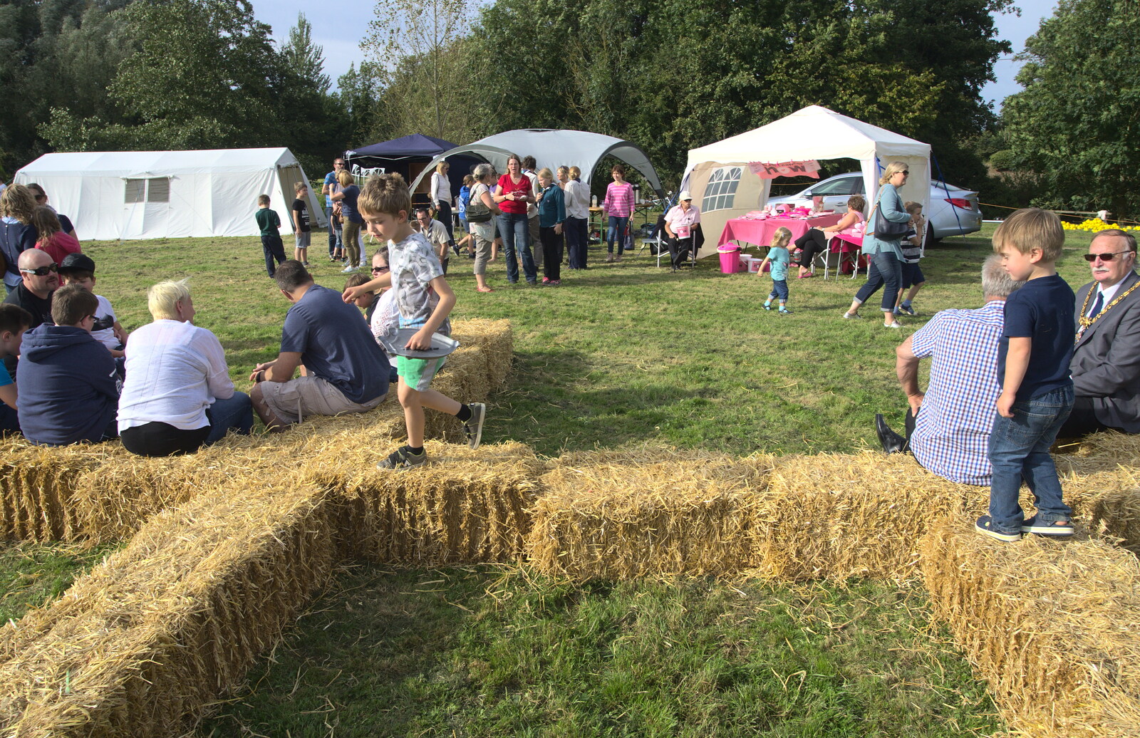 Fred runs around on the bales from The Eye Scouts Duck Race, The Pennings, Eye, Suffolk - 24th September 2016
