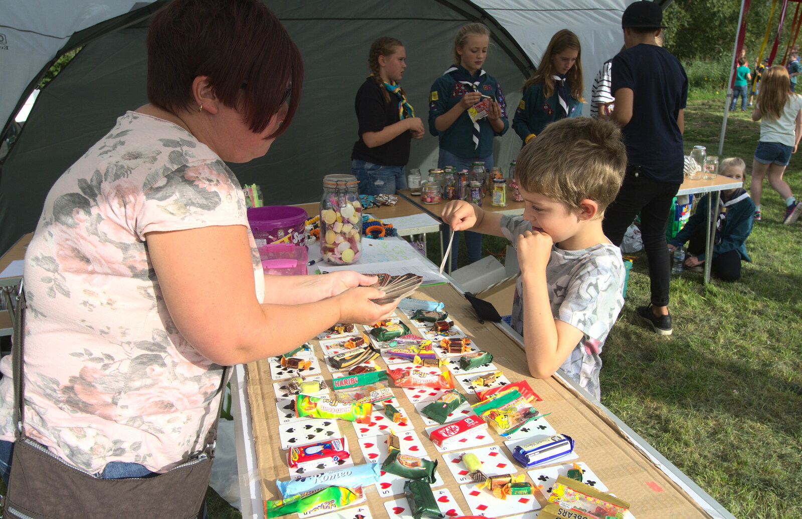 Harry plays cards for sweets from The Eye Scouts Duck Race, The Pennings, Eye, Suffolk - 24th September 2016