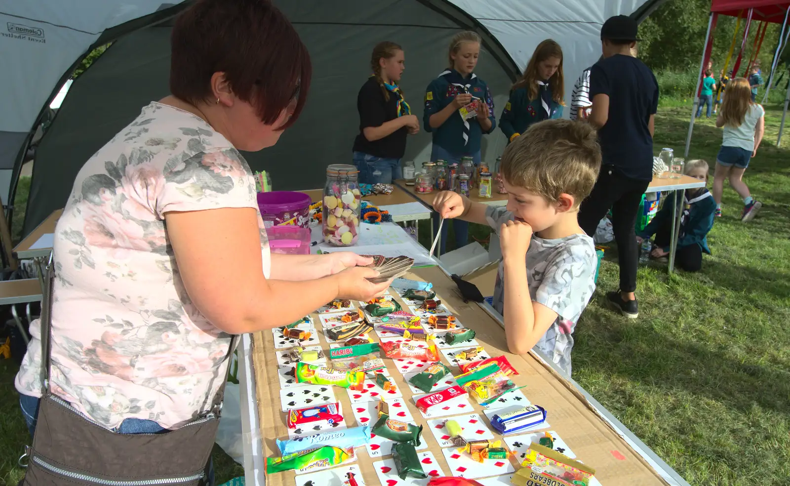 Harry plays cards for sweets, from The Eye Scouts Duck Race, The Pennings, Eye, Suffolk - 24th September 2016