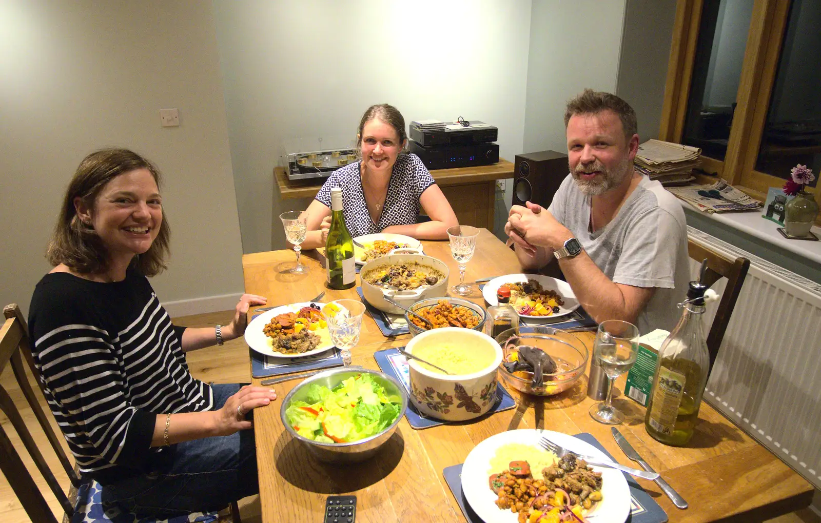 Rachel, Isobel and Sam in the new dining room, from A Visit from the Swiss Cambridge Massive, Suffolk - 25th September 2016