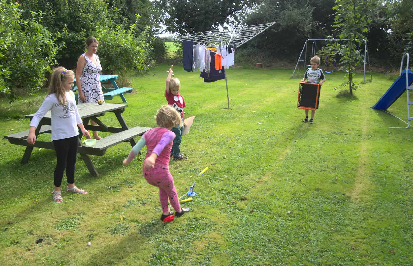 Nora and Fred play 'catch the rocket', from A Visit from the Swiss Cambridge Massive, Suffolk - 25th September 2016