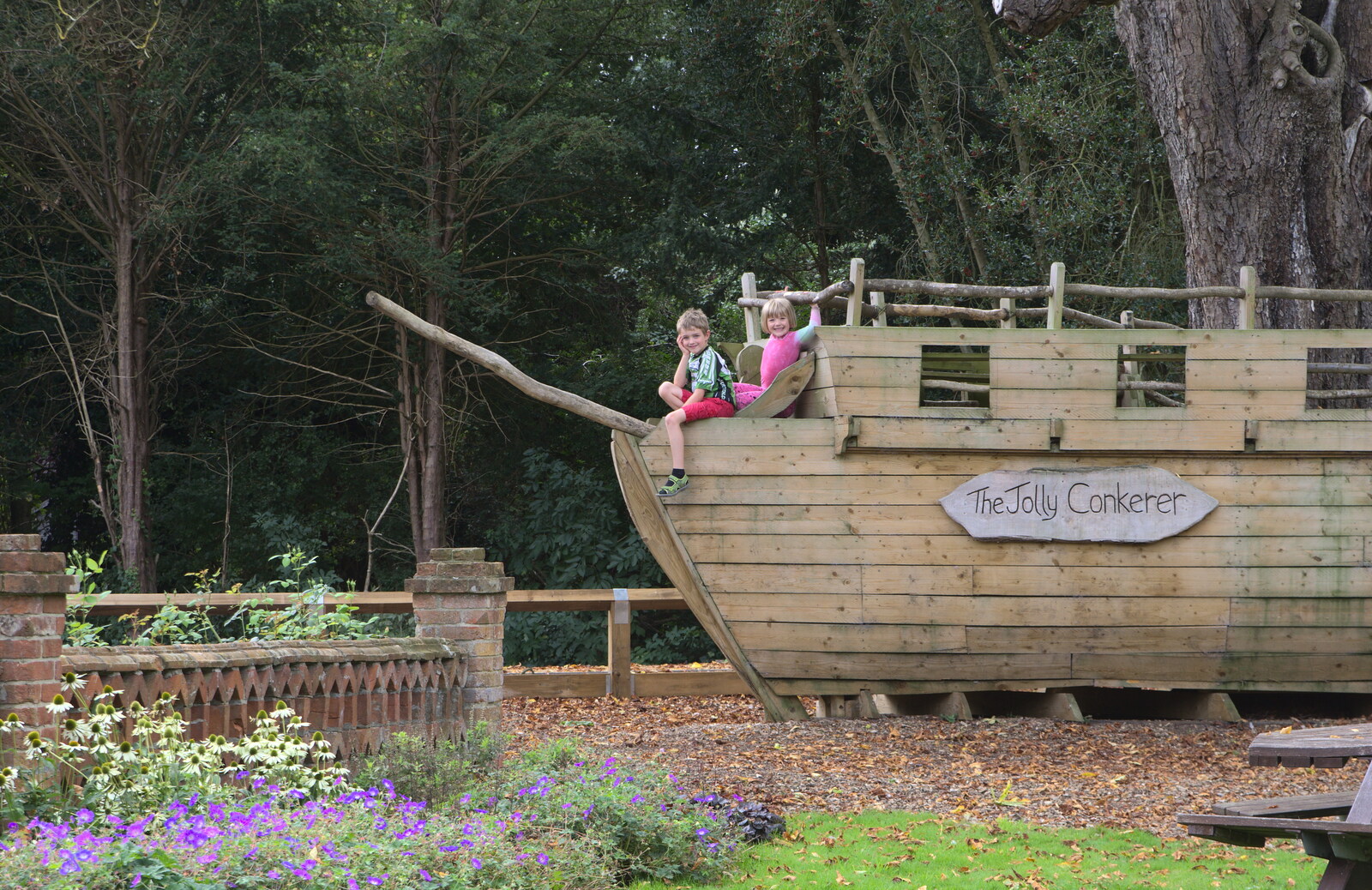 Fred and Nora on the pirate ship from A Visit from the Swiss Cambridge Massive, Suffolk - 25th September 2016