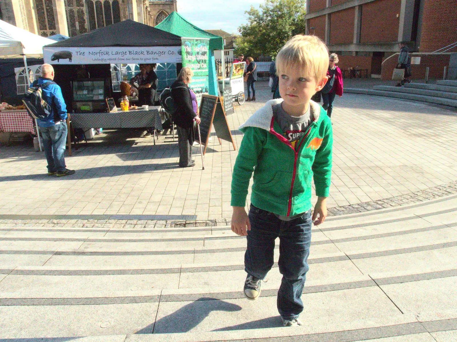 Harry walks up the steps outside the Forum, from An October Miscellany, Suffolk - 8th October 2016