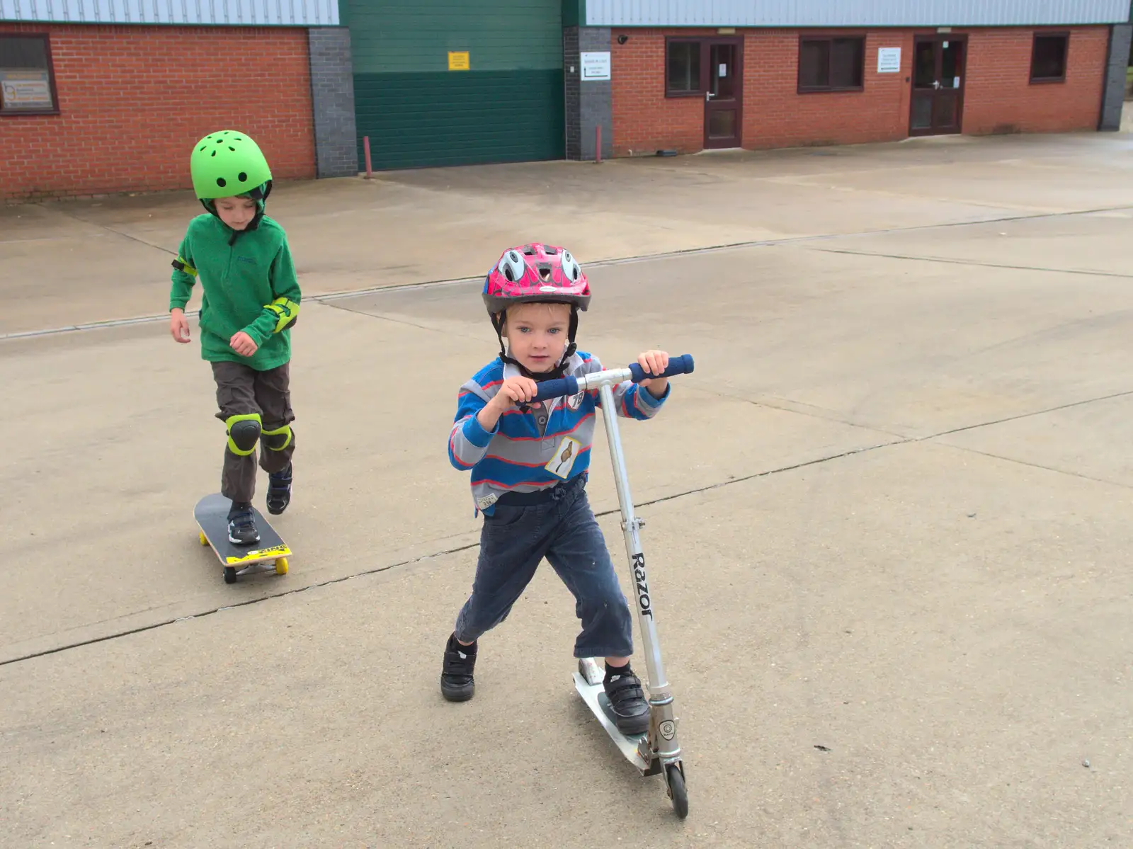 Fred and Harry scoot around by Camstar's offices, from An October Miscellany, Suffolk - 8th October 2016