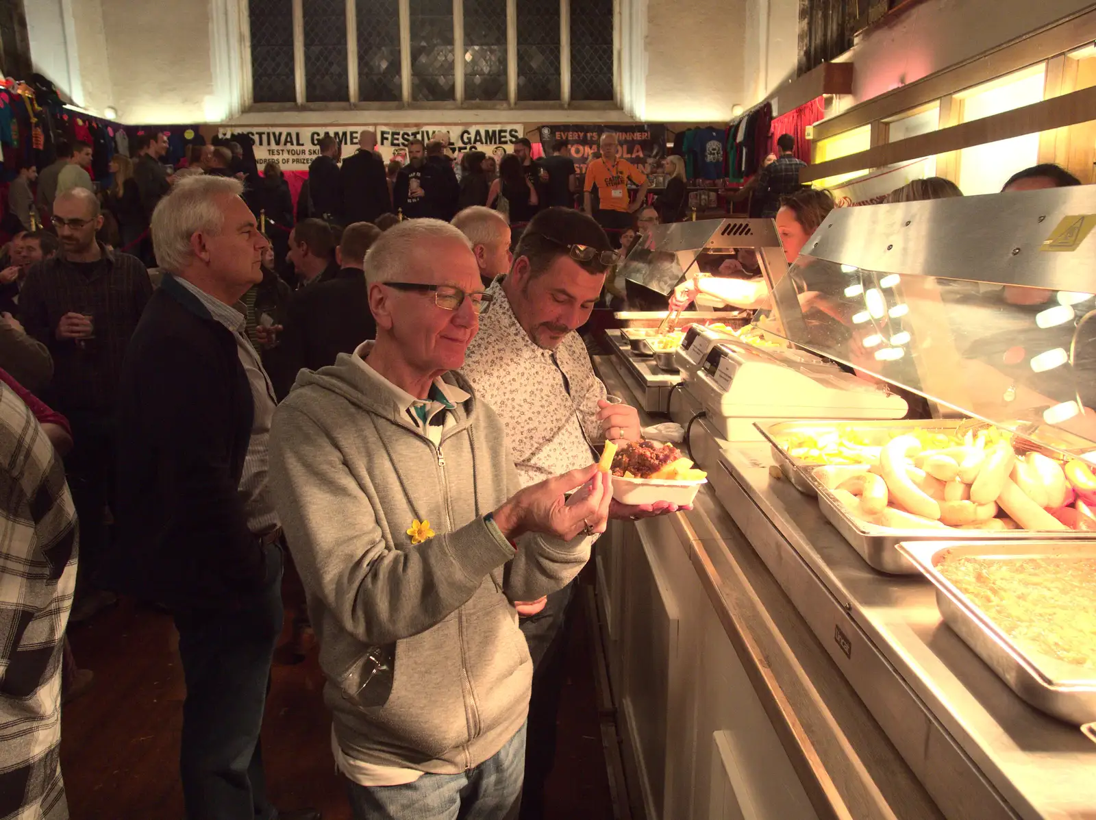 John Willy considers a chip, from The Norwich Beer Festival, St. Andrew's Hall, Norwich, Norfolk - 26th October 2016