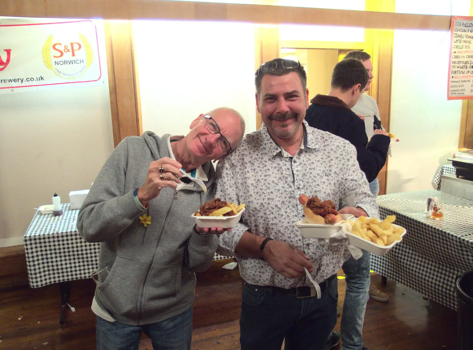 John Willy and Neil get a snack in, from The Norwich Beer Festival, St. Andrew's Hall, Norwich, Norfolk - 26th October 2016