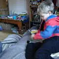 Harry plays with Lego on the sofa, Tractor Rides and Pub Cellars, Brome, Suffolk - 29th October 2016