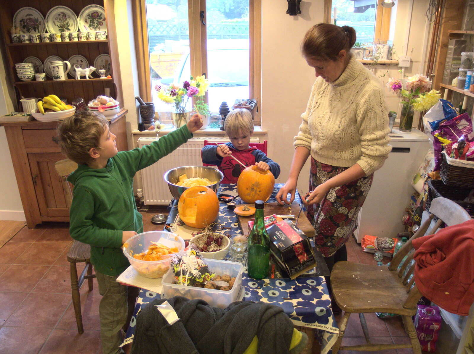 The boys do pumpkin carving from Apples and Electromagnets, Norfolk and Suffolk - 6th November 2016