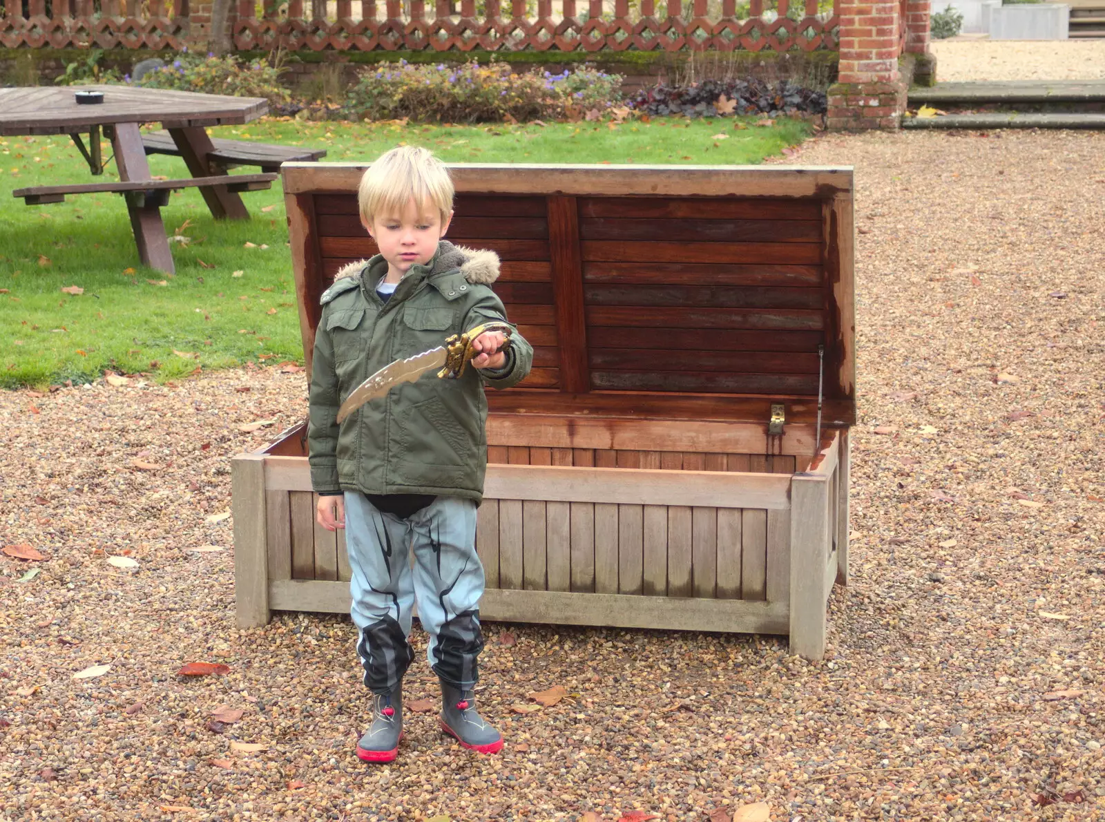 Harry's found a sword, from Apples and Electromagnets, Norfolk and Suffolk - 6th November 2016