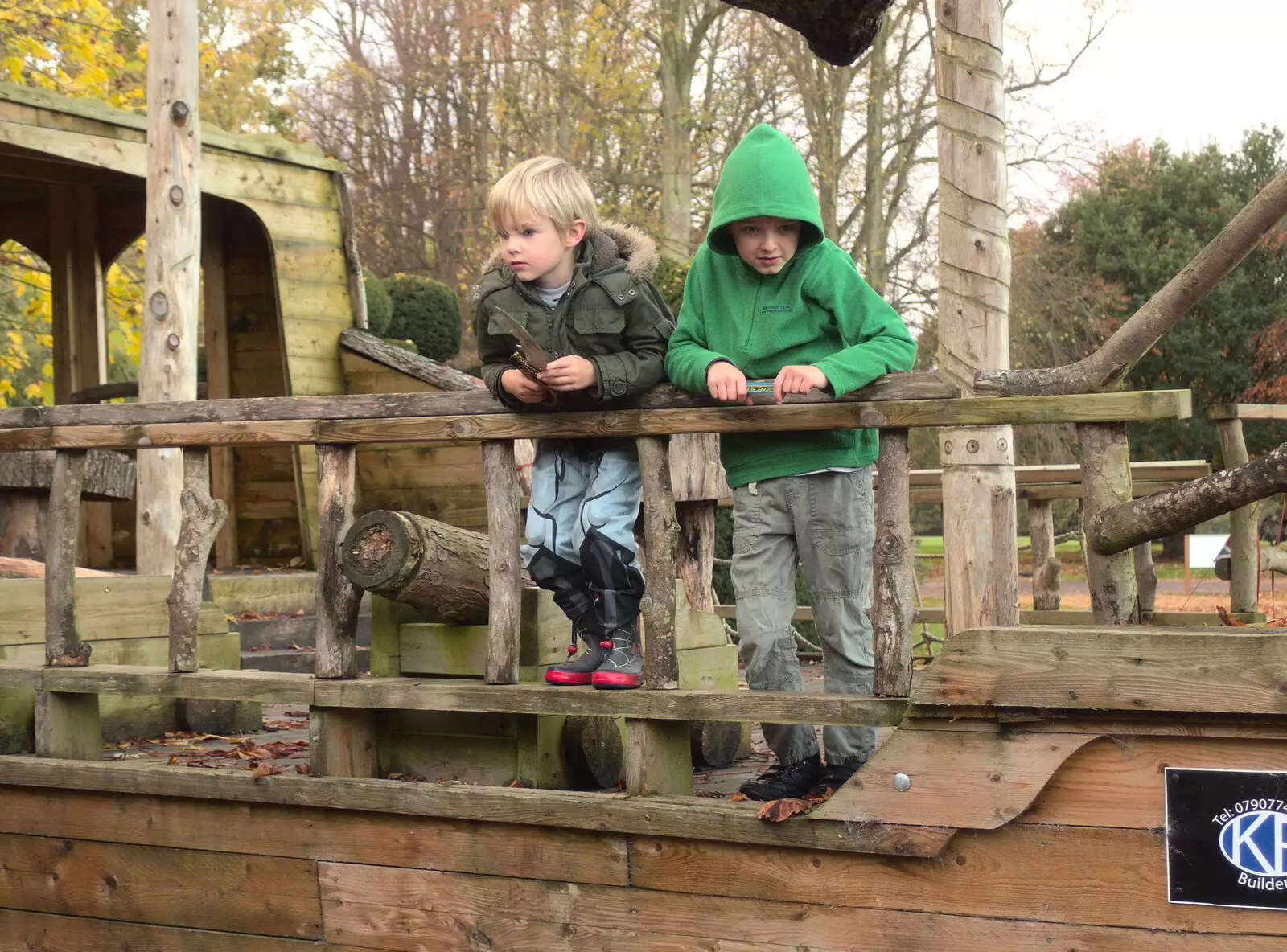 The boys lean over the side of the ship, from Apples and Electromagnets, Norfolk and Suffolk - 6th November 2016