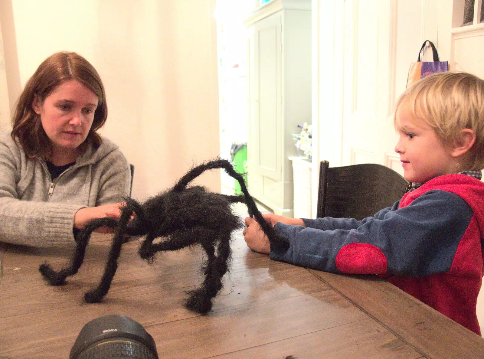 There's a giant hairy spider on the table, from Fondue with the Swiss Massive, Gwydir Street, Cambridge - 19th November 2016