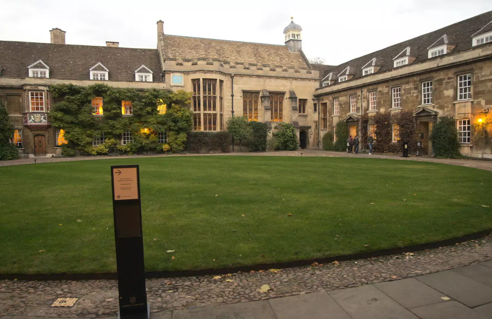 We look in to Christ's College's First Court, from Fondue with the Swiss Massive, Gwydir Street, Cambridge - 19th November 2016