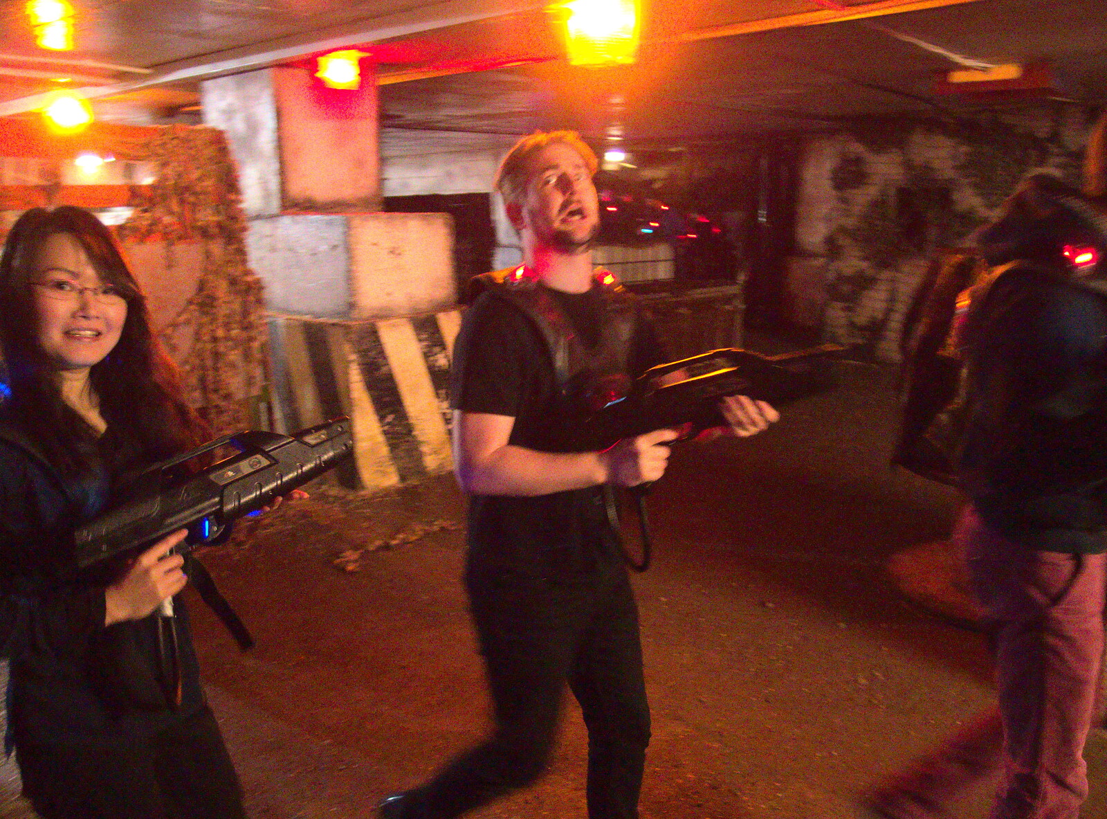 Dom runs around and looks freaked out from SwiftKey Does Laser Tag, Charlton and Greenwich, London - 29th November 2016