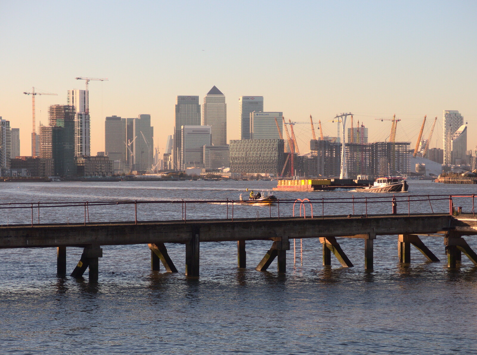 Looking over to Docklands from the Thames Barrier from SwiftKey Does Laser Tag, Charlton and Greenwich, London - 29th November 2016