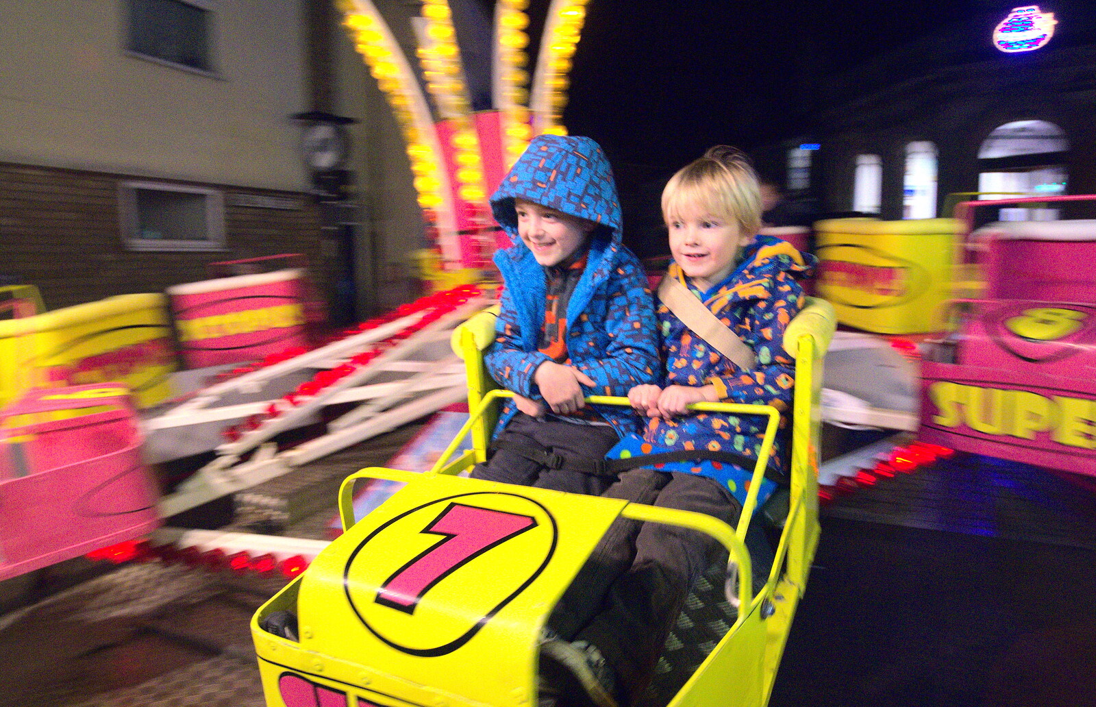 Fred and Harry spin around from The Eye Christmas Lights, Eye, Suffolk - 2nd December 2016