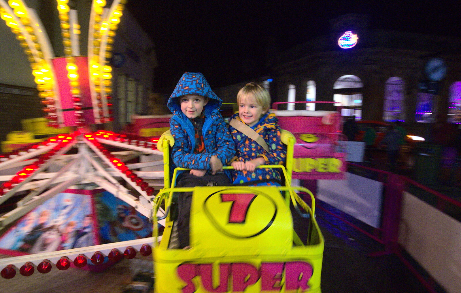 The boys on the spinner from The Eye Christmas Lights, Eye, Suffolk - 2nd December 2016