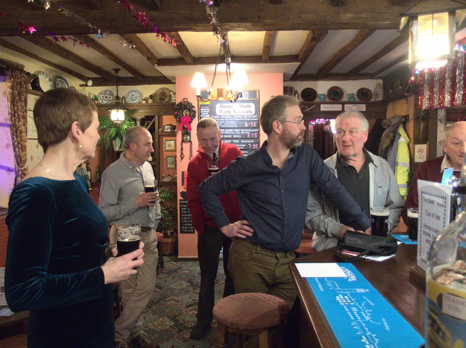 Marc's at the bar as Bernie looks over, from The BSCC Christmas Dinner at The Swan Inn, Brome, Suffolk - 3rd December 2016