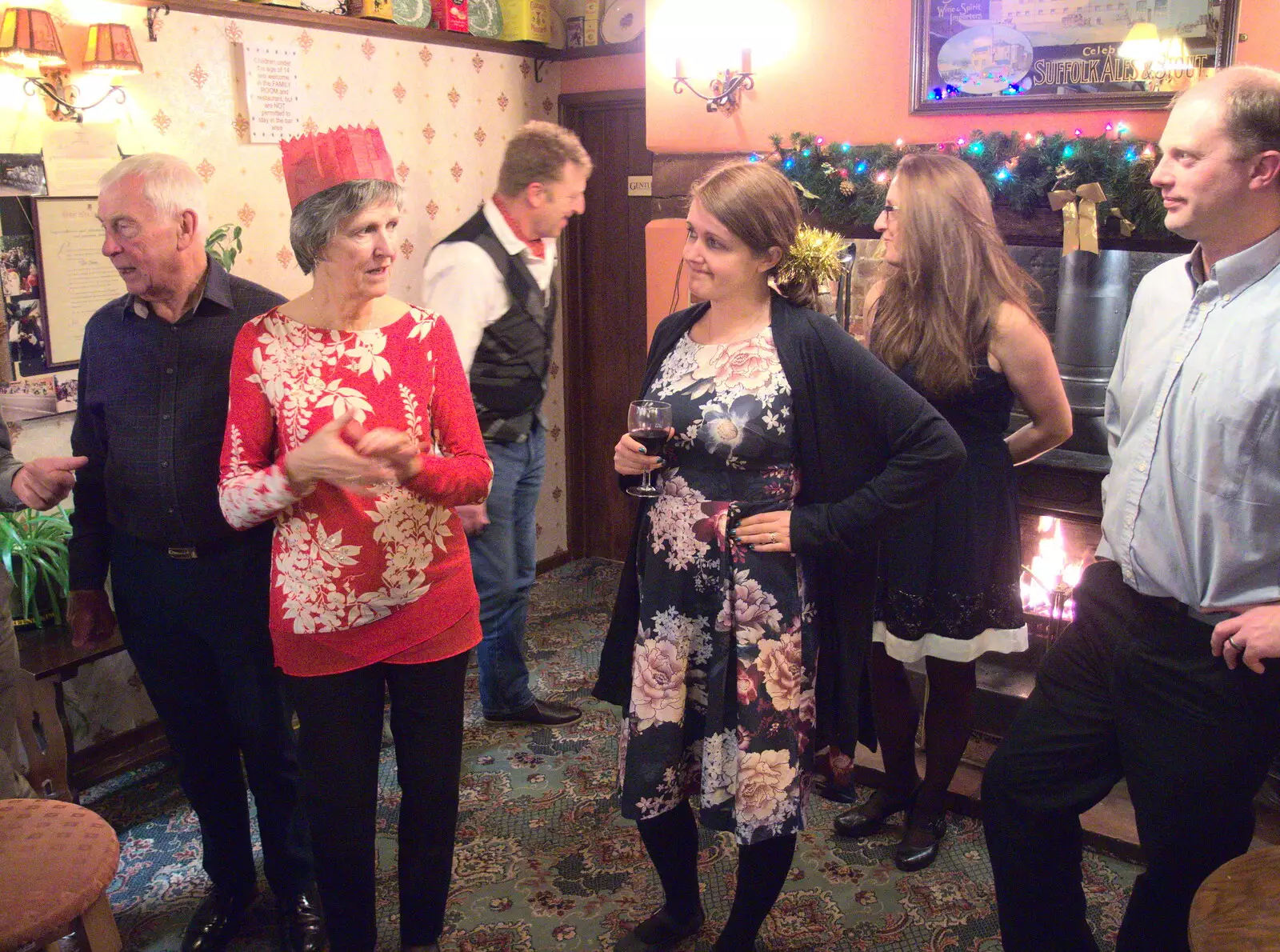 Jill and Isobel chat, from The BSCC Christmas Dinner at The Swan Inn, Brome, Suffolk - 3rd December 2016