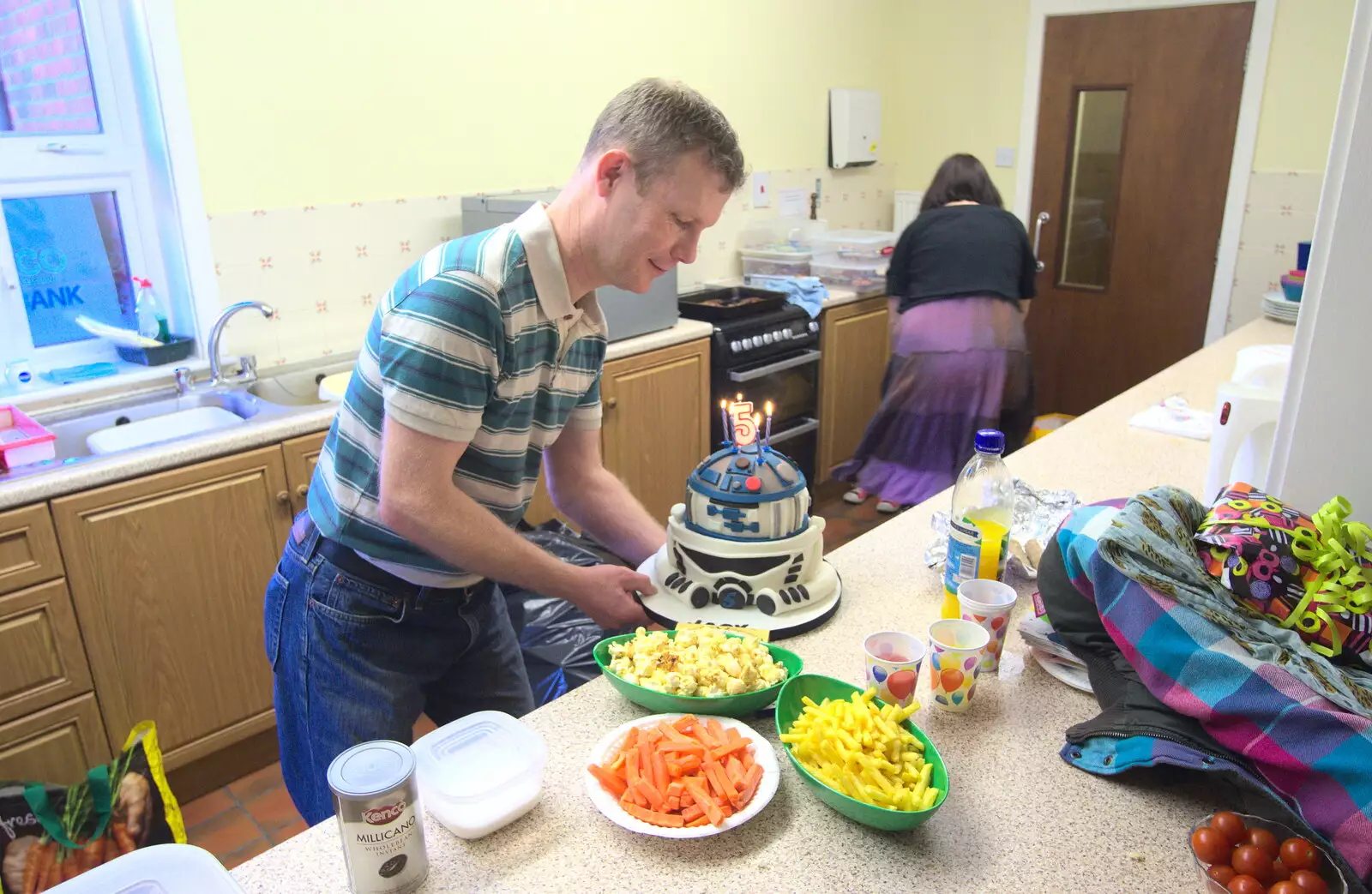 Mikey has the risky job of hauling the cake in, from Jack's Birthday and New Windows, Brome and Brockdish, Norfolk - 4th December 2016