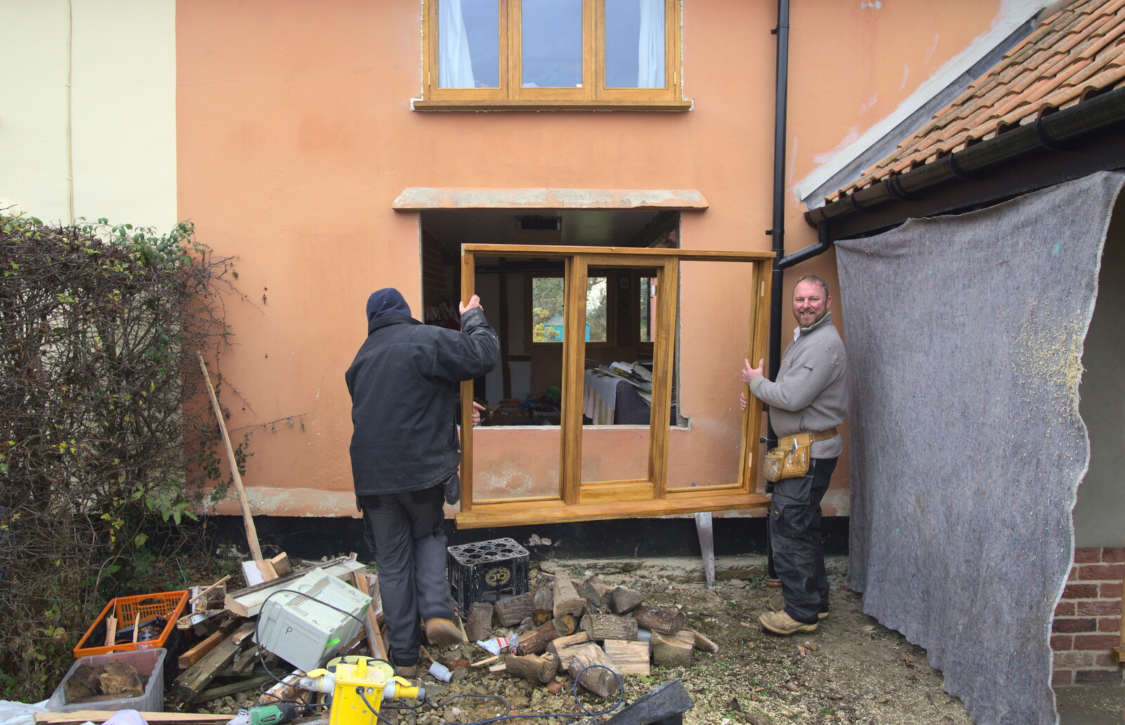 Jack's Birthday and New Windows, Brome and Brockdish, Norfolk - 4th December 2016: The new window frame goes in
